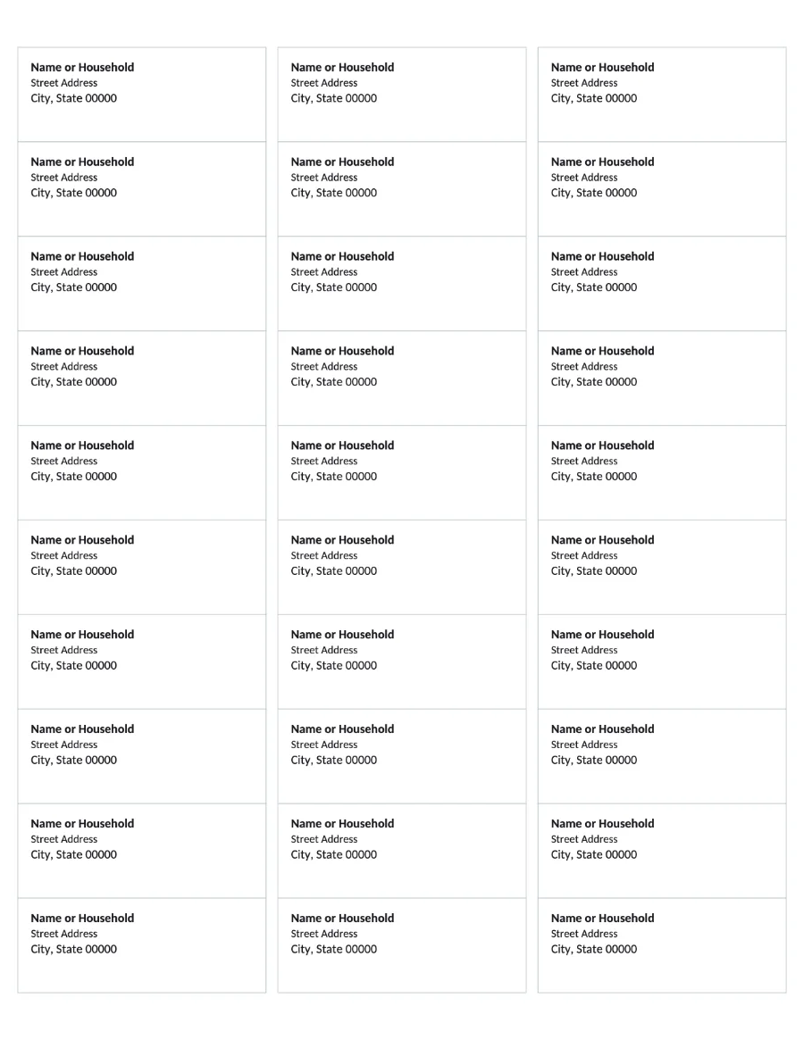 Avery 5160 Labels template, page 1, exported from stillPUB