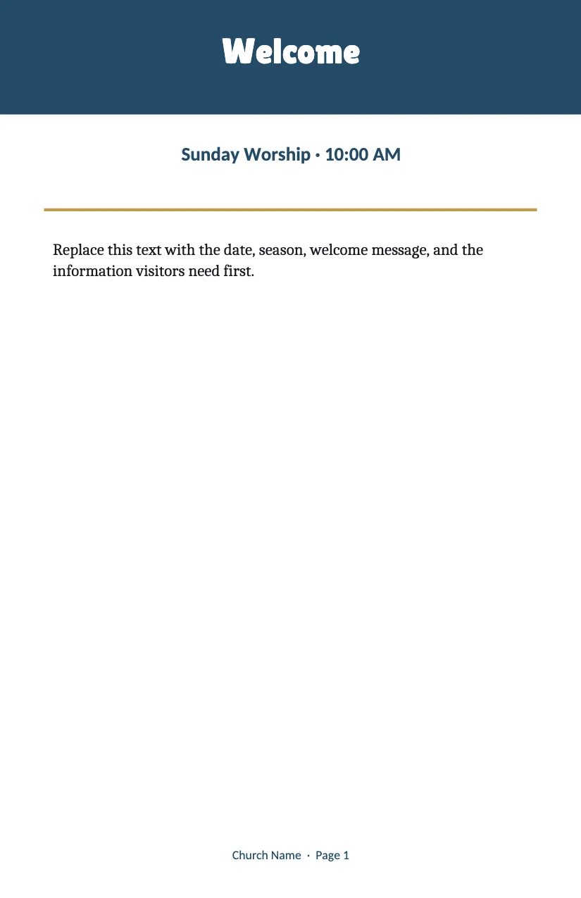 Sunday Bulletin template, page 1, exported from stillPUB